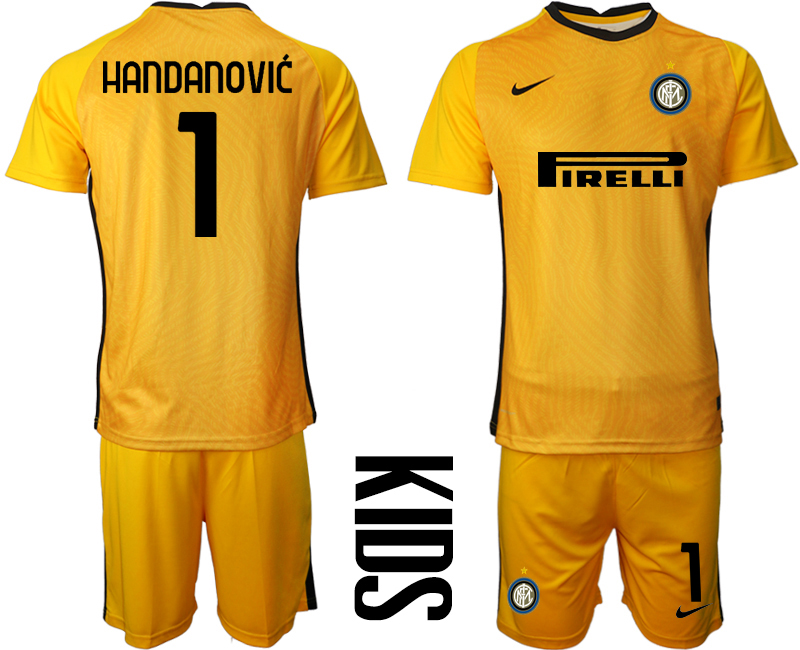 2021 Internazionale yellow goalkeeper youth #1 soccer jerseys->youth soccer jersey->Youth Jersey